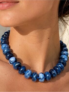Chunky Blue Beaded Necklace - Women Jewelry